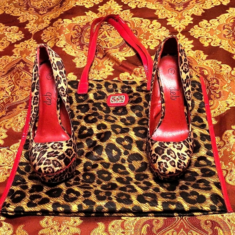 Leopard print matching shoes and purse set